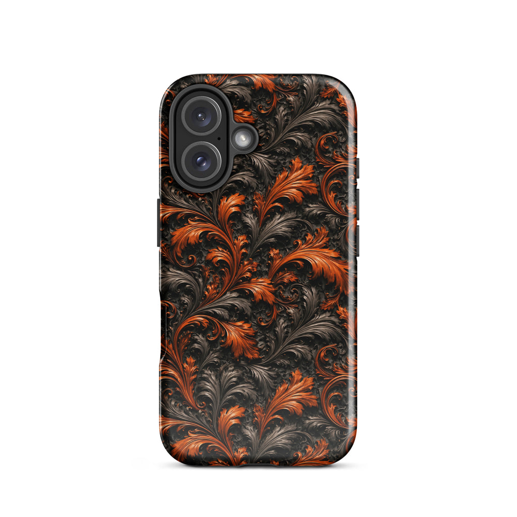 Burnt Orange Filigree Tough Case for iPhone 16
