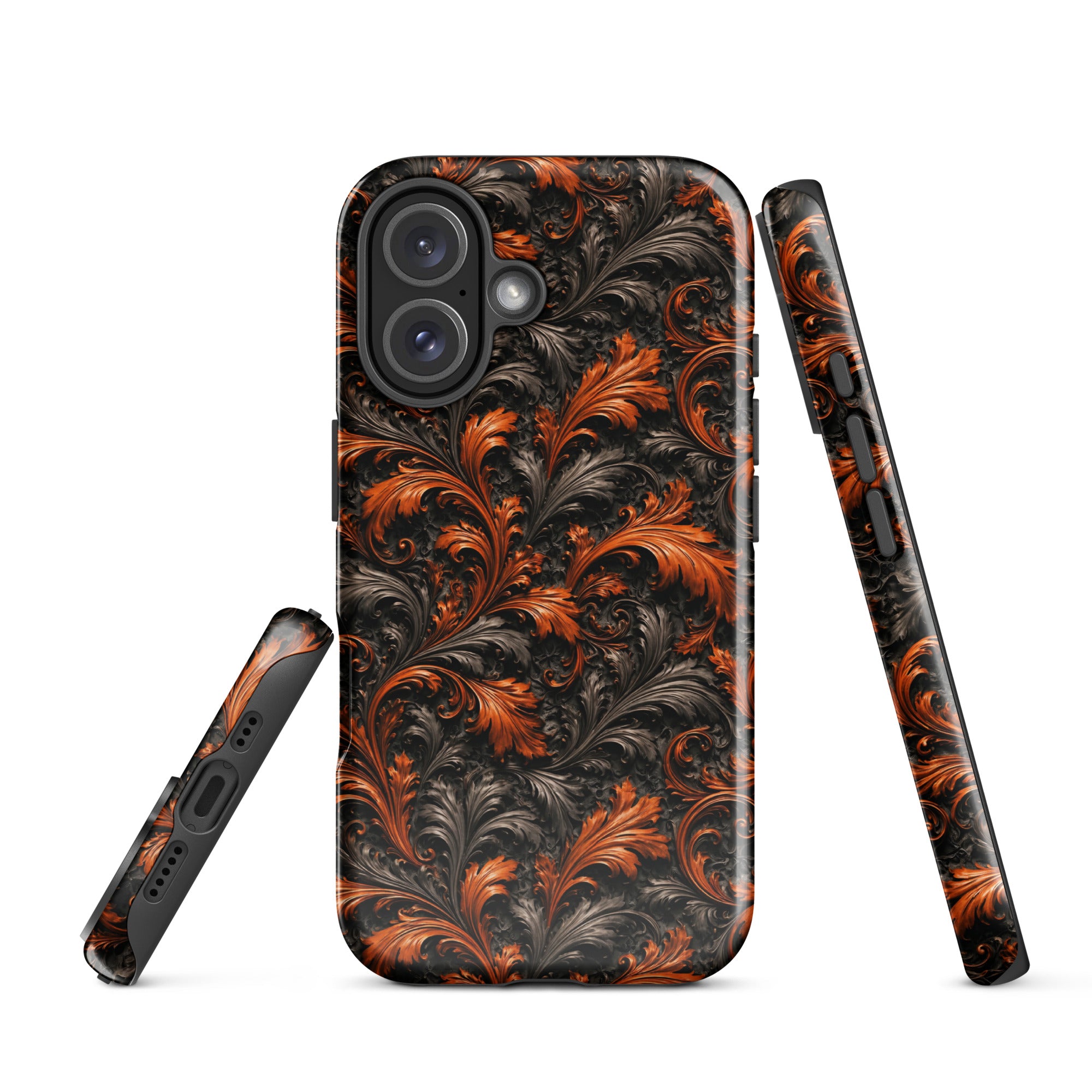 Burnt Orange Filigree Tough Case for iPhone 16