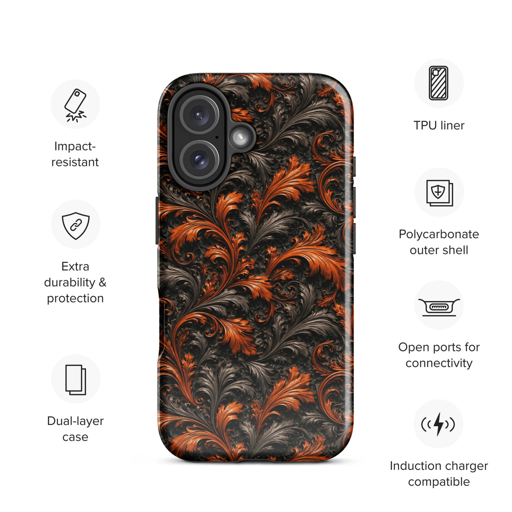 Burnt Orange Filigree Tough Case for iPhone 16