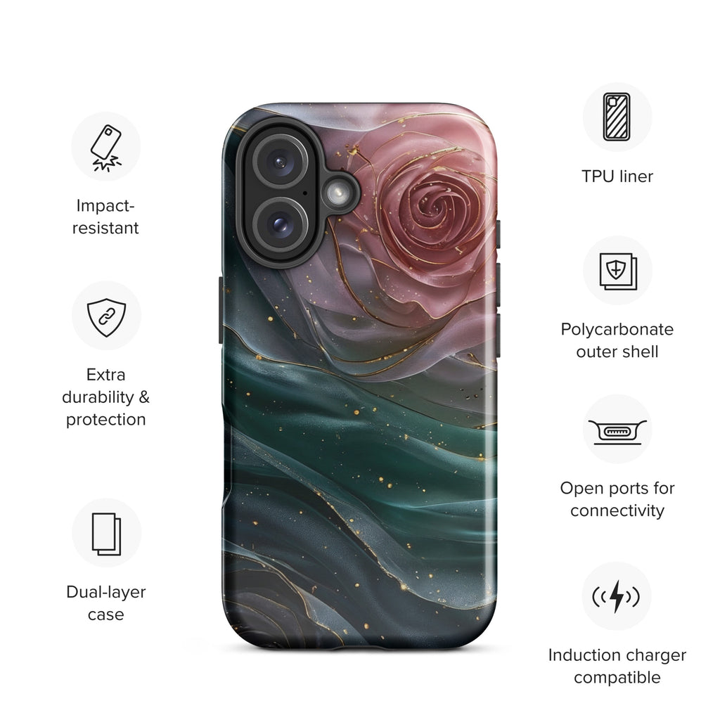 Elegant Rose Marble Tough Case for iPhone 16