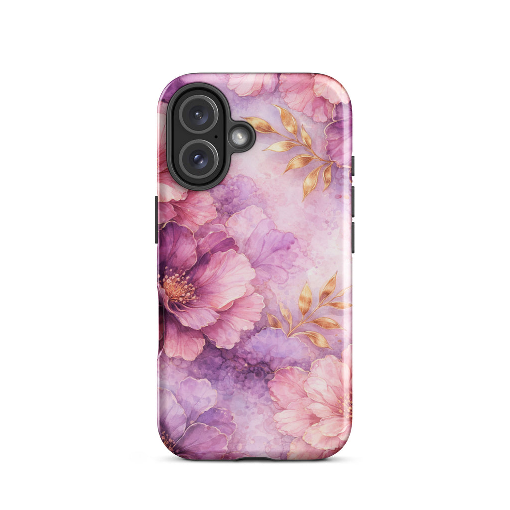Pink Watercolor Floral Tough Case for iPhone 16