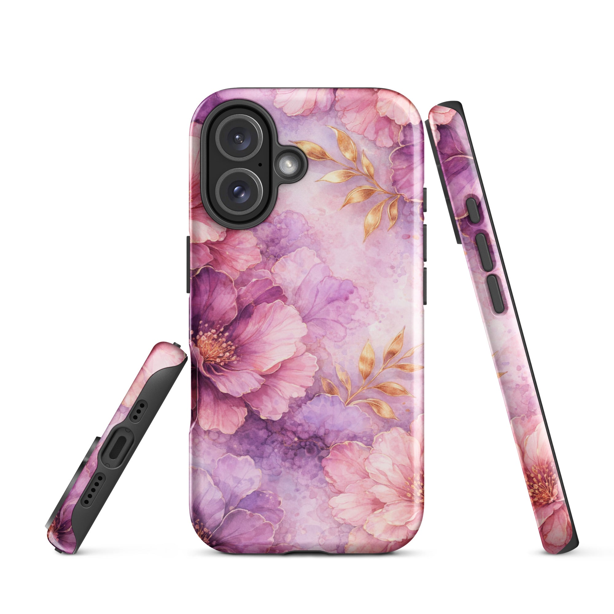 Pink Watercolor Floral Tough Case for iPhone 16