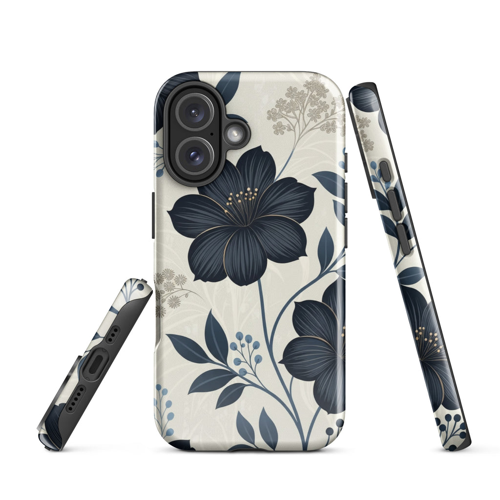 Elegant Blue Floral Tough Case for iPhone 16