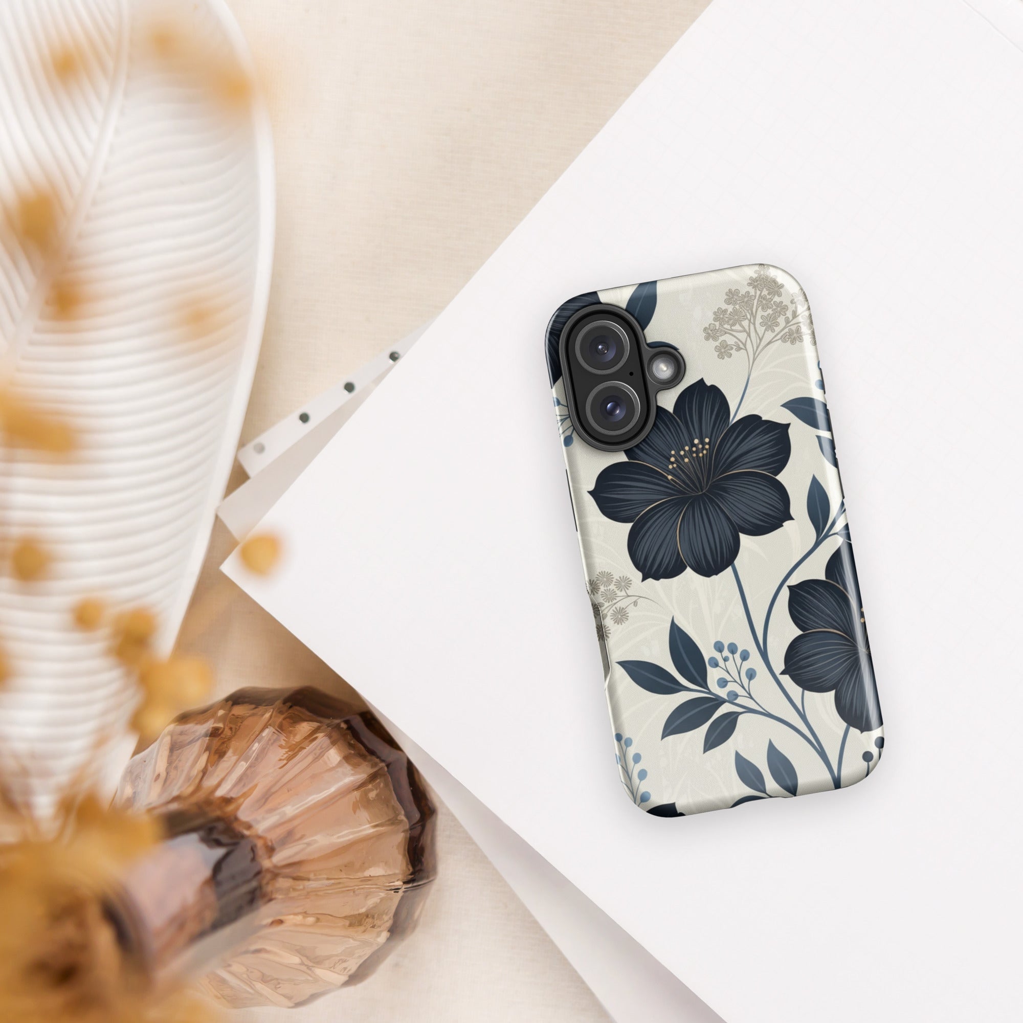 Elegant Blue Floral Tough Case for iPhone 16