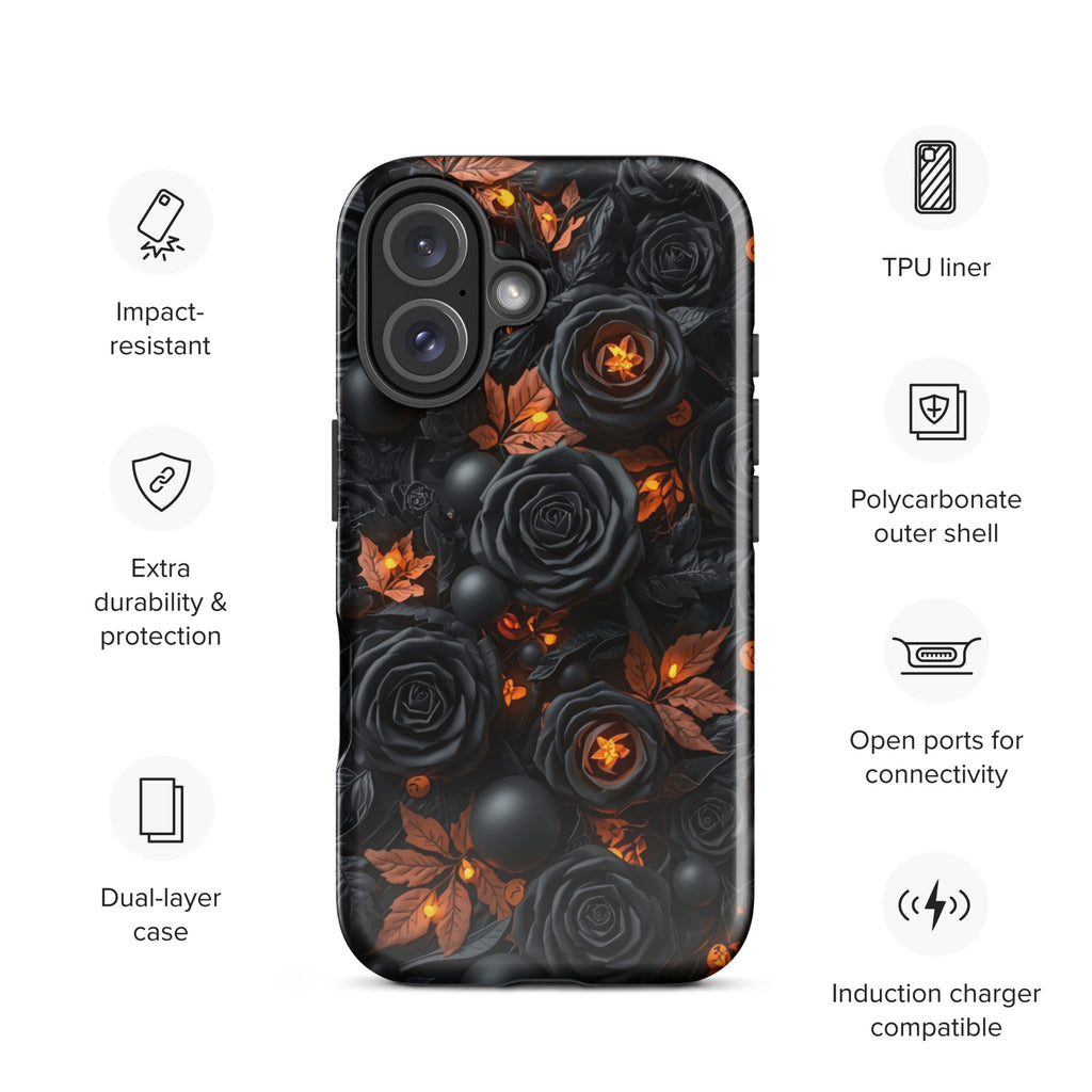 Dark Floral Glow Tough Case for iPhone 16