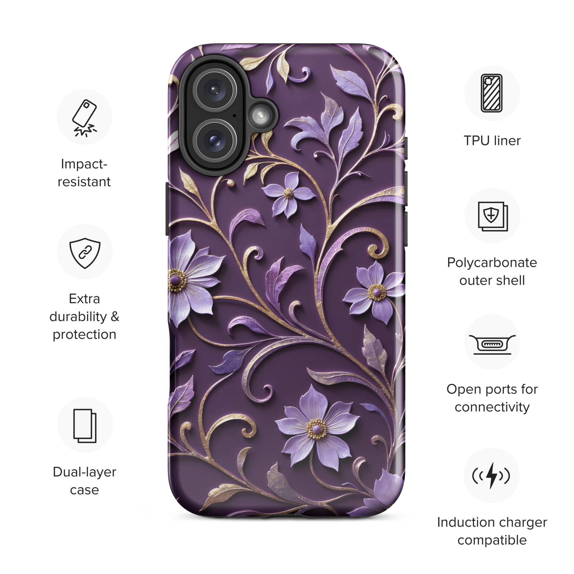 Royal Violet Filigree Tough Case for iPhone 16 Plus