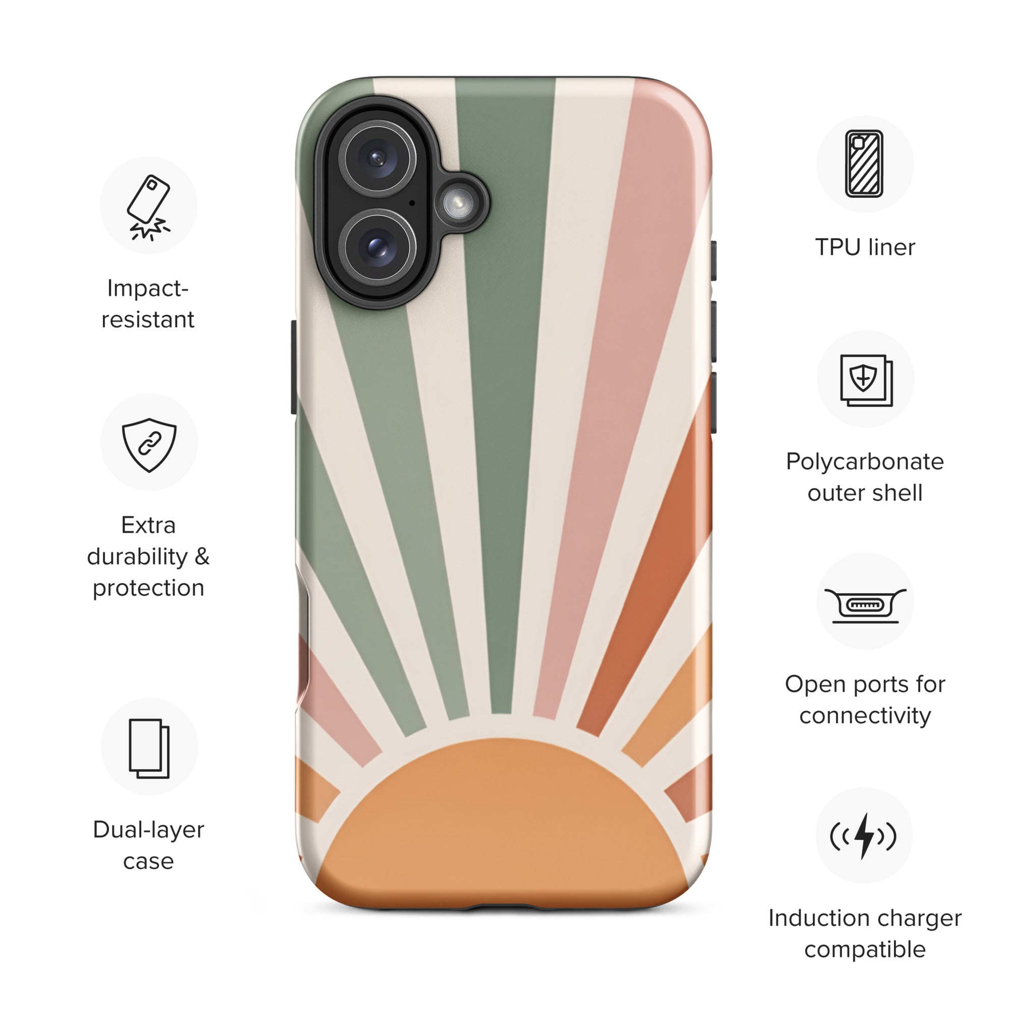 Retro Sunrise Tough Case for iPhone 16 Plus