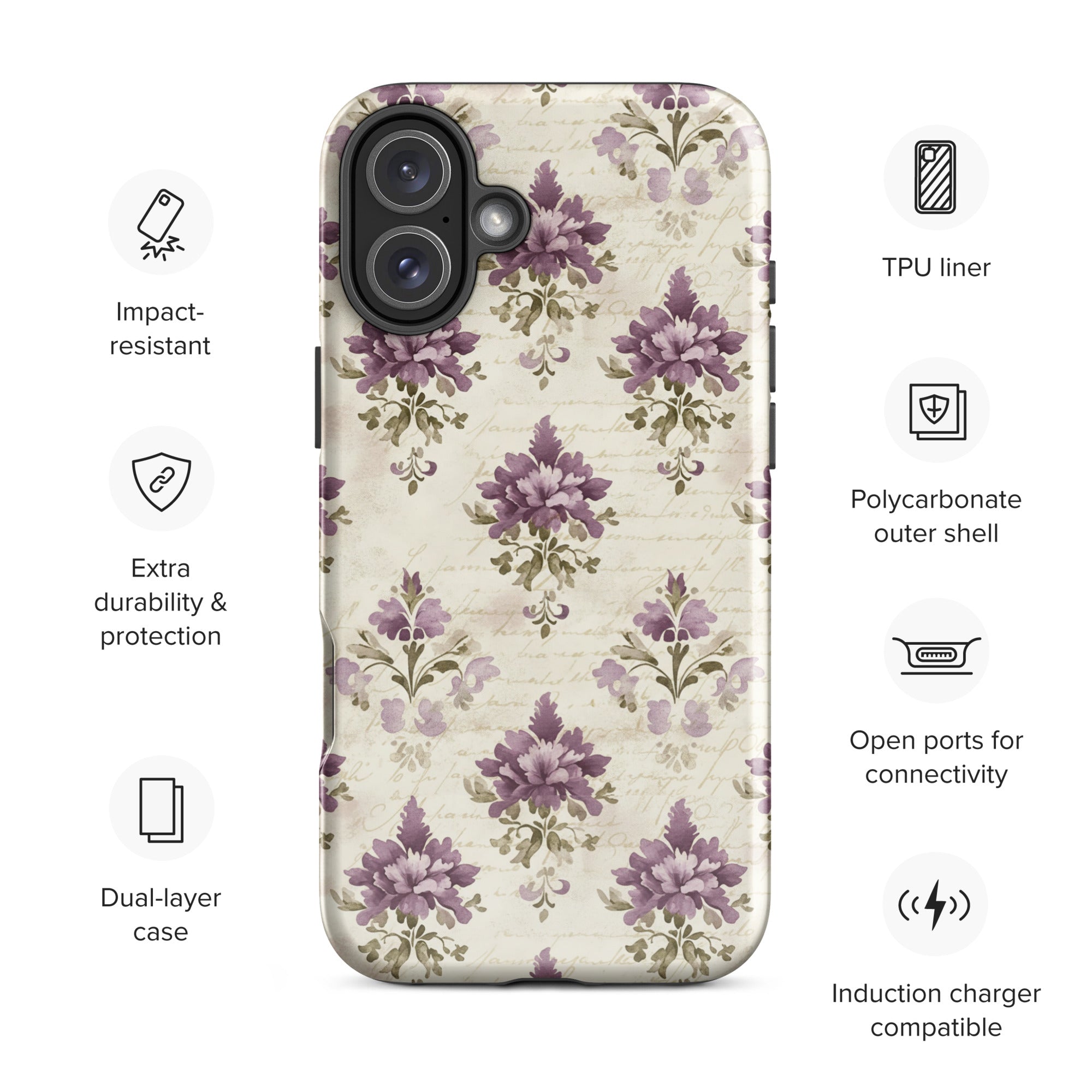 Vintage Floral Damask Tough Case for iPhone 16 Plus