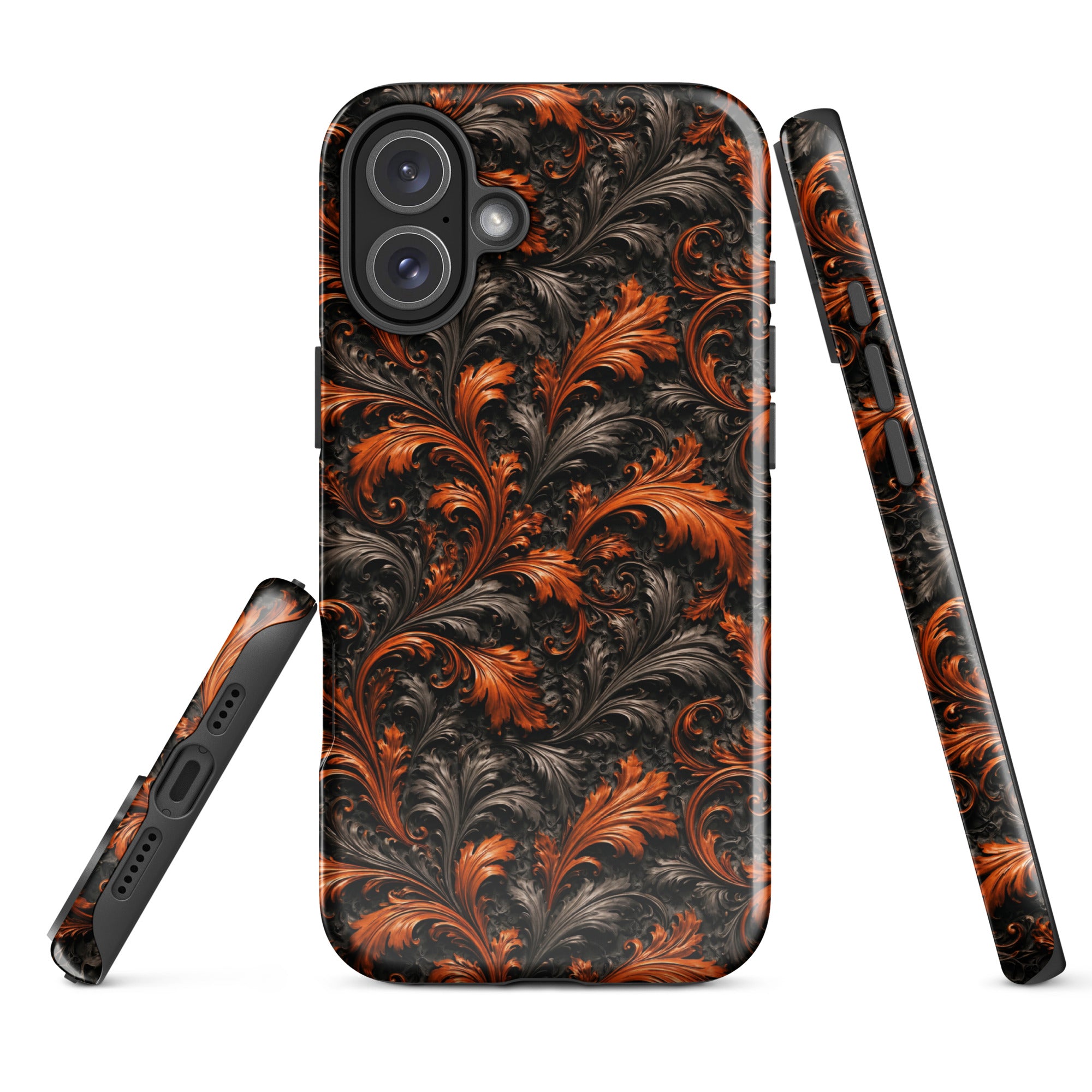 Burnt Orange Filigree Tough Case for iPhone 16 Plus