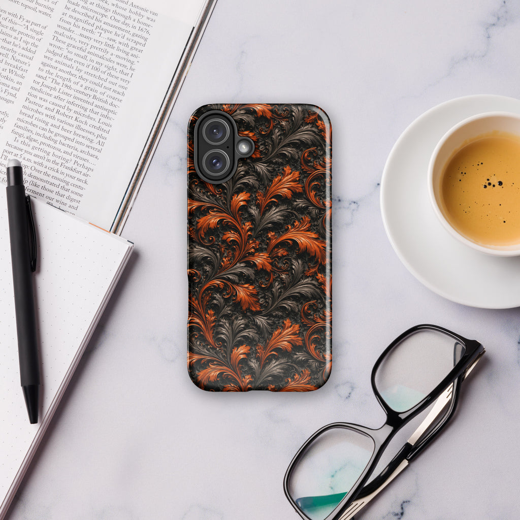 Burnt Orange Filigree Tough Case for iPhone 16 Plus