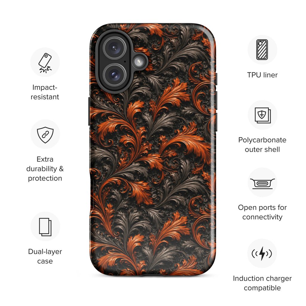 Burnt Orange Filigree Tough Case for iPhone 16 Plus