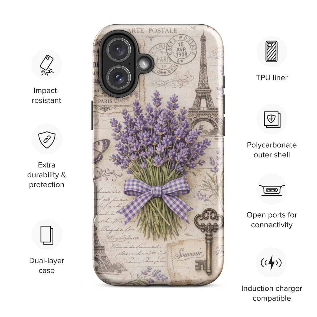 Vintage Paris Lavender Tough Case for iPhone 16 Plus