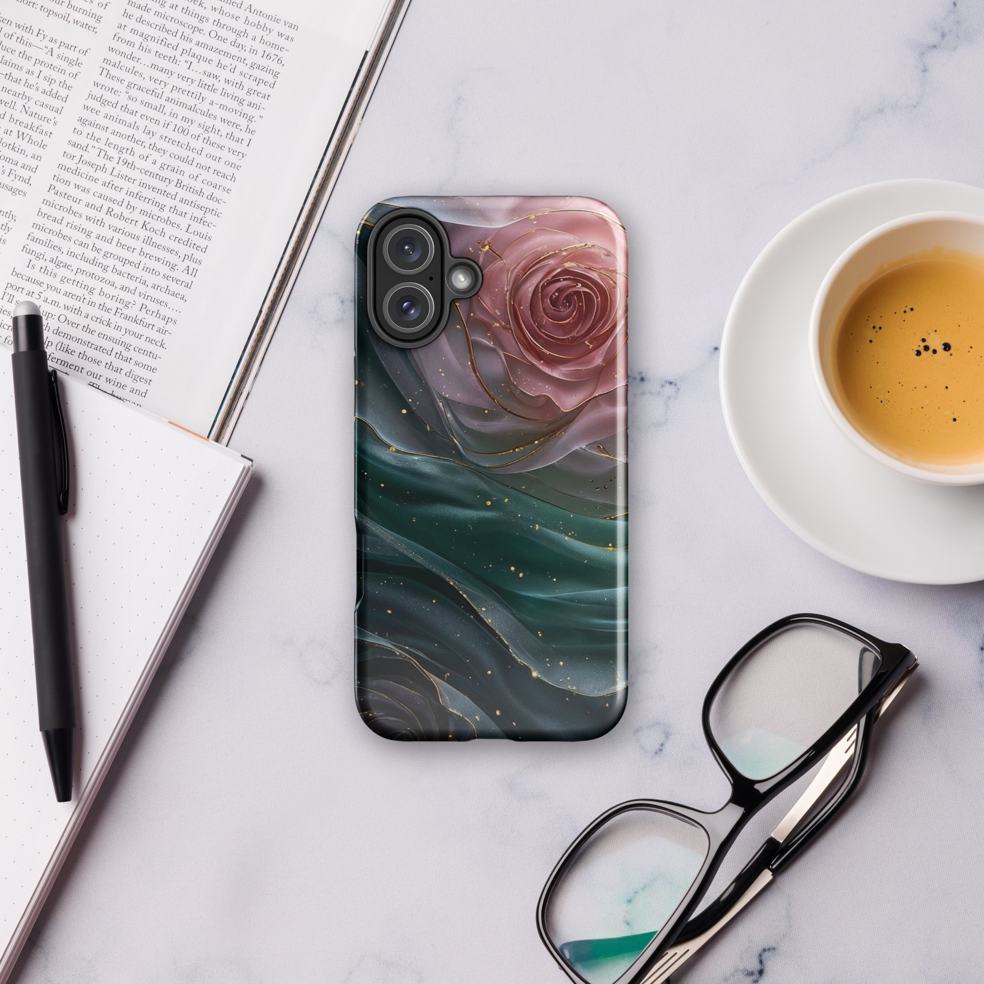 Elegant Rose Marble Tough Case for iPhone 16 Plus
