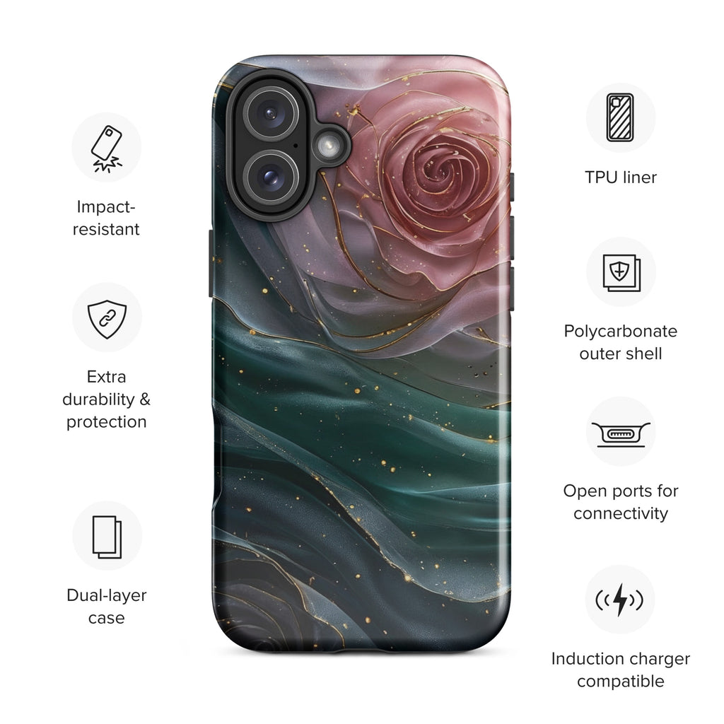 Elegant Rose Marble Tough Case for iPhone 16 Plus