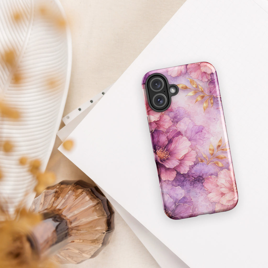 Pink Watercolor Floral Tough Case for iPhone 16 Plus