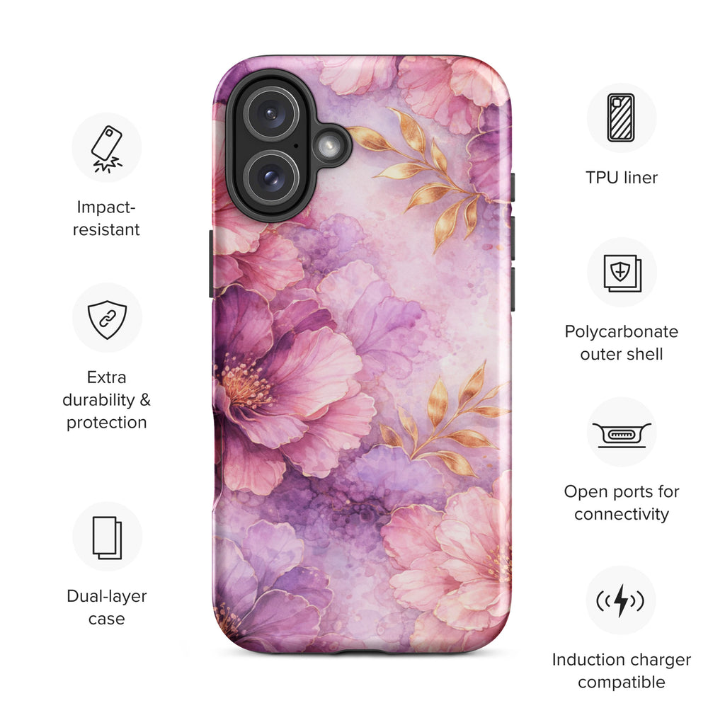Pink Watercolor Floral Tough Case for iPhone 16 Plus