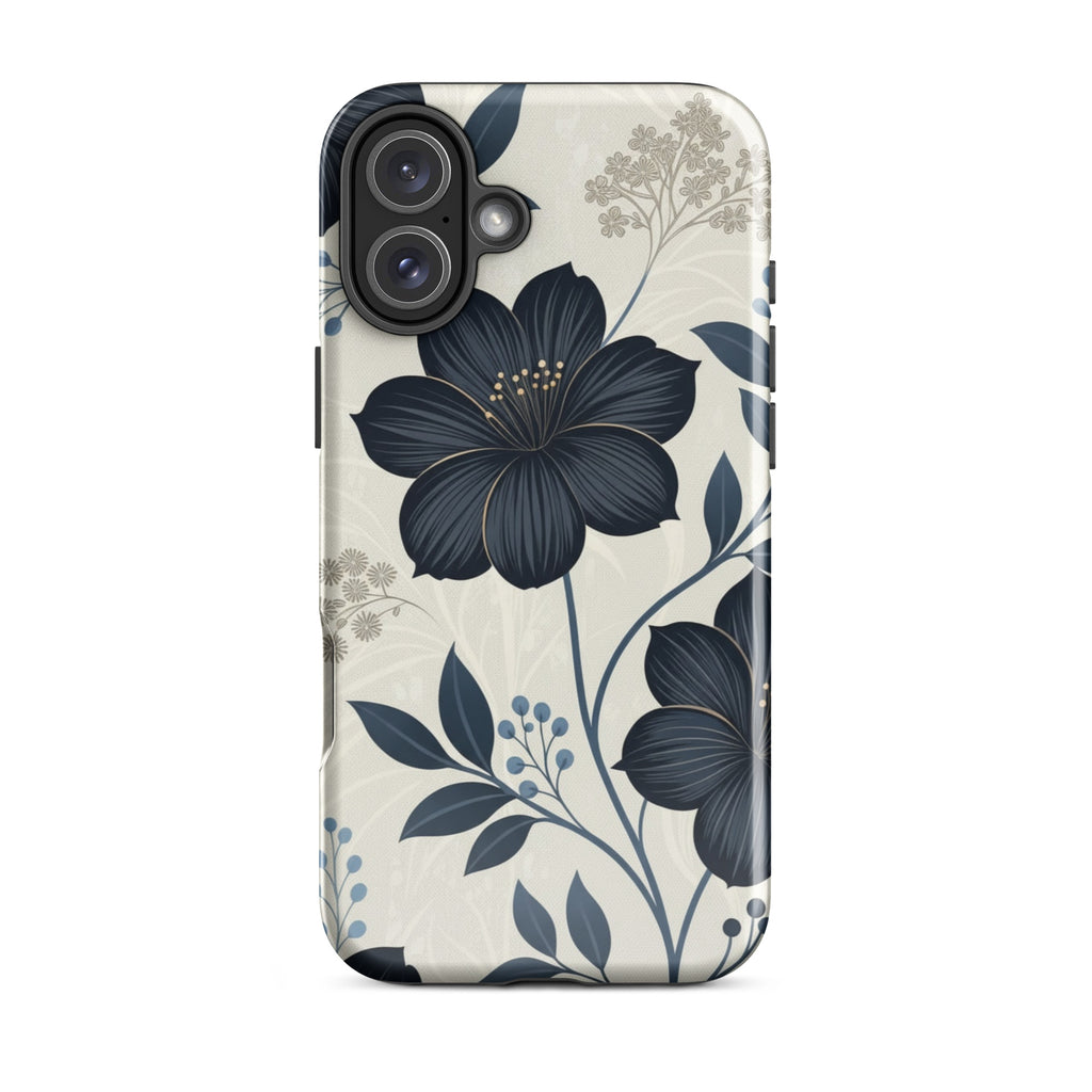 Elegant Blue Floral Tough Case for iPhone 16 Plus