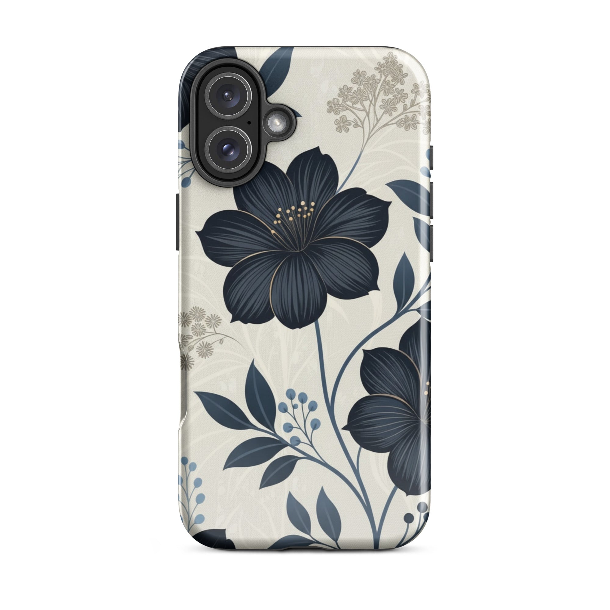 Elegant Blue Floral Tough Case for iPhone 16 Plus
