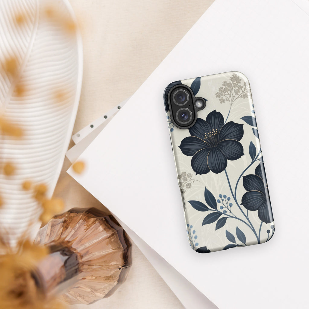 Elegant Blue Floral Tough Case for iPhone 16 Plus