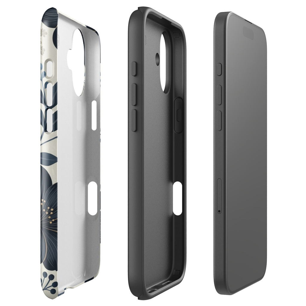 Elegant Blue Floral Tough Case for iPhone 16 Plus