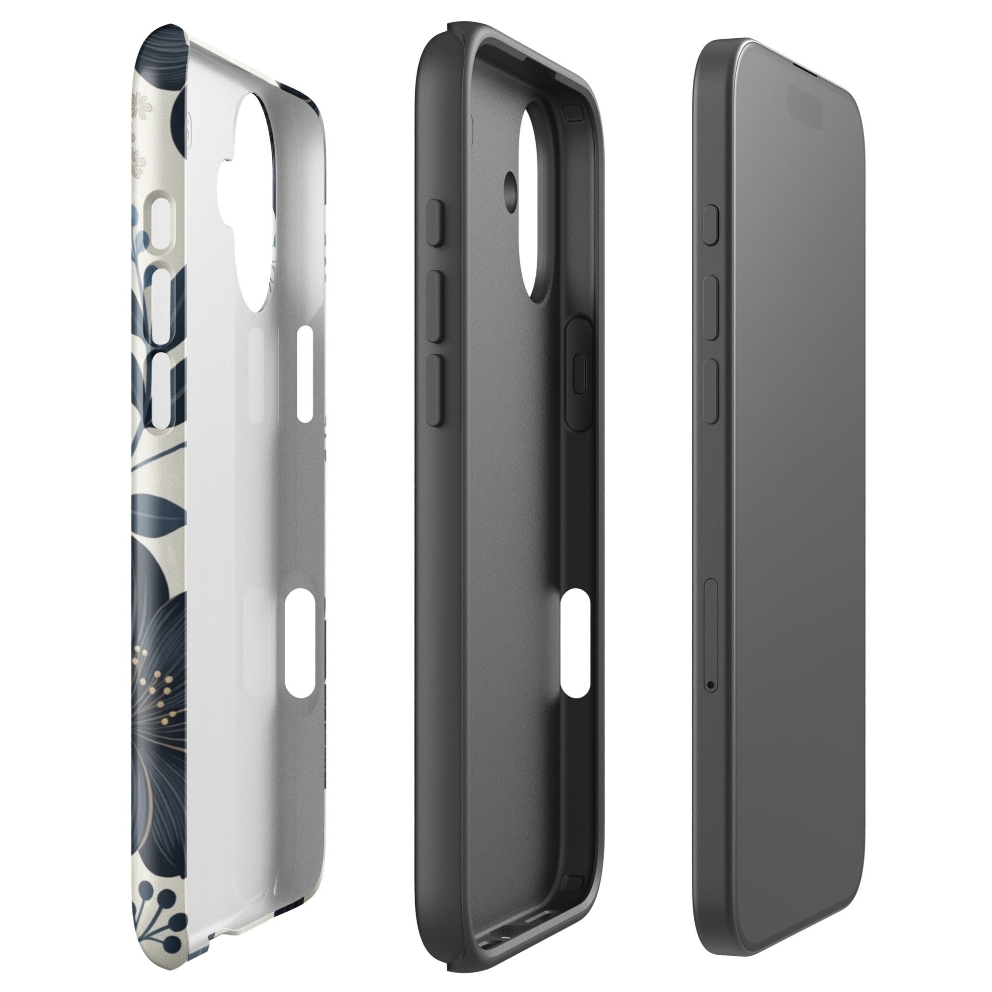 Elegant Blue Floral Tough Case for iPhone 16 Plus