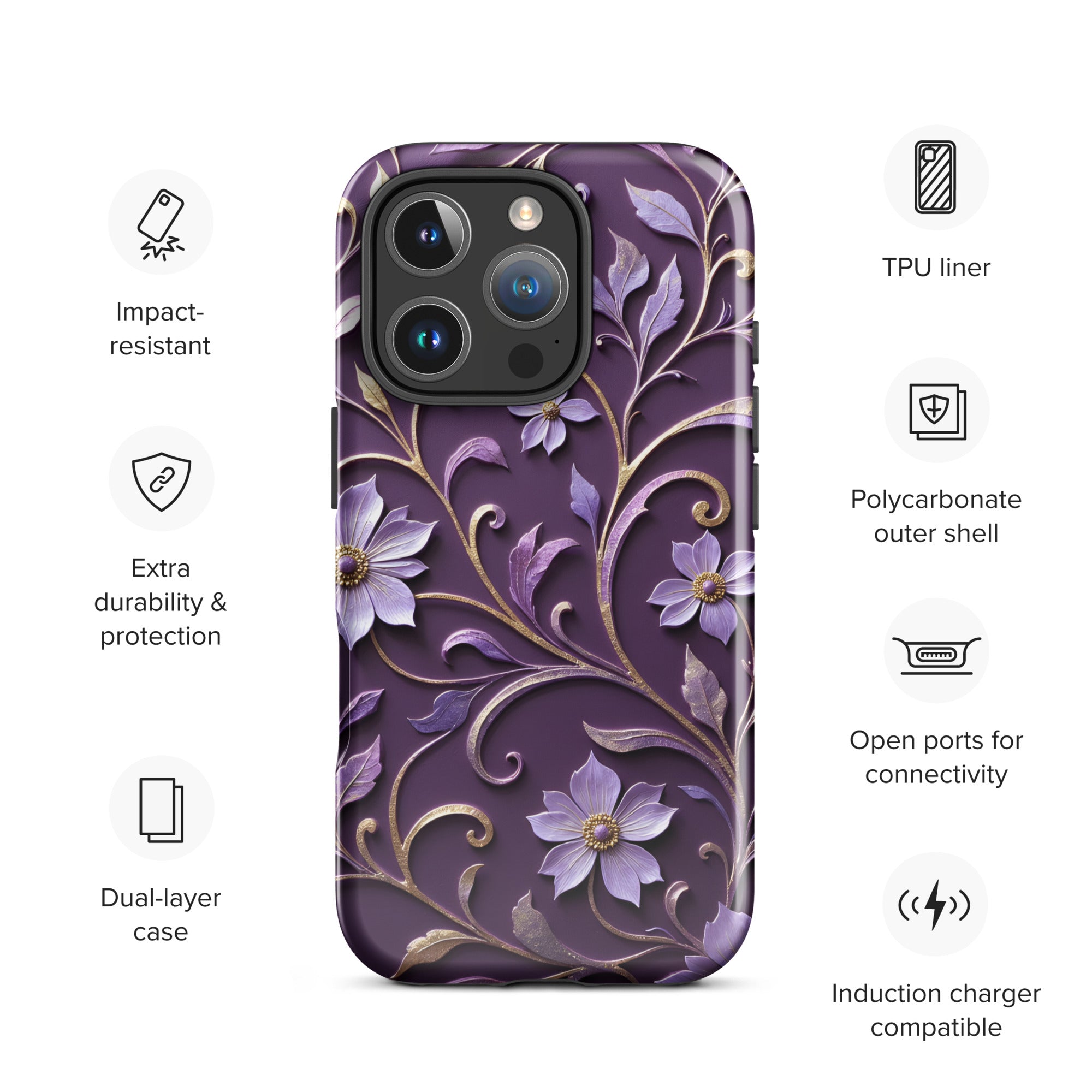 Royal Violet Filigree Tough Case for iPhone 16 Pro