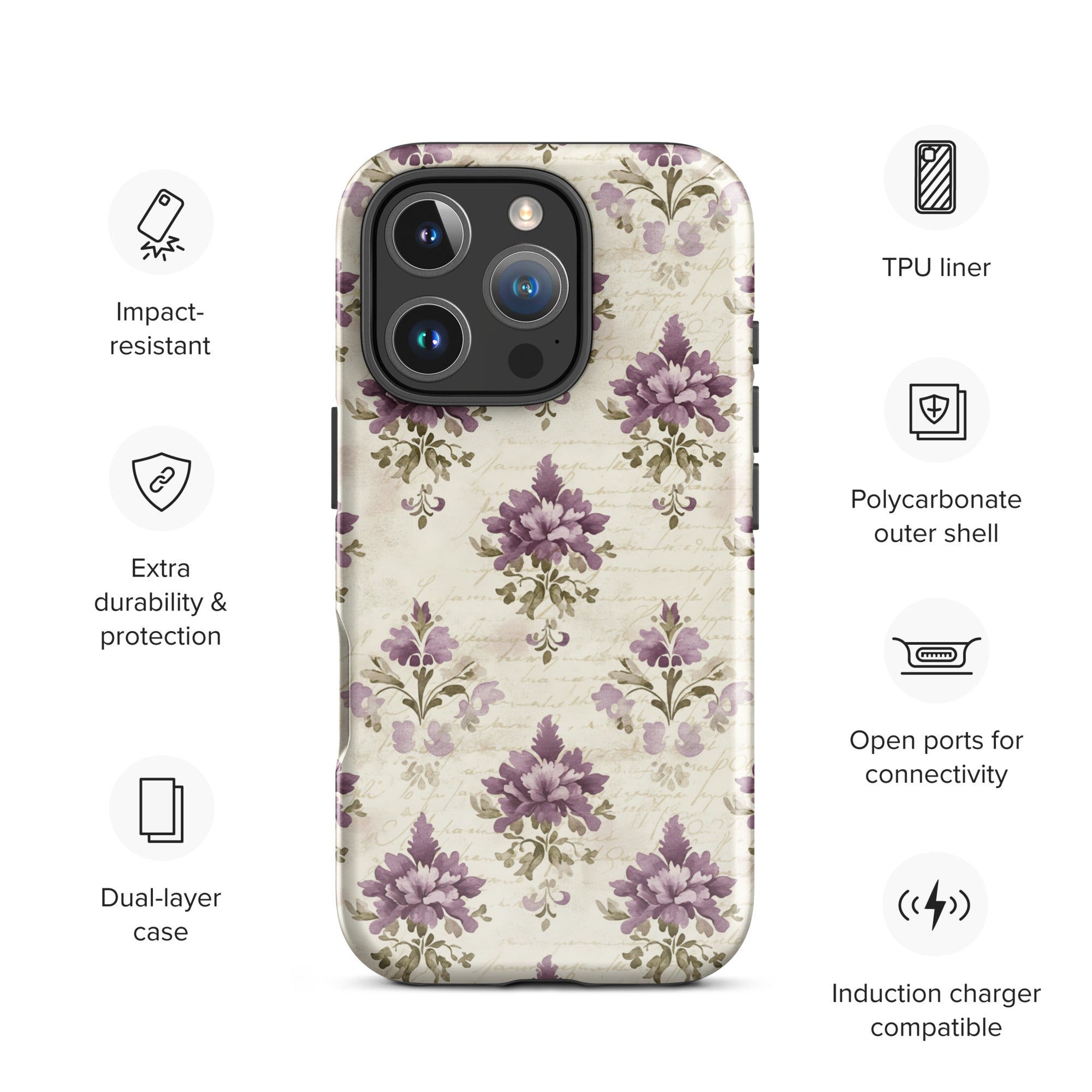 Vintage Floral Damask Tough Case for iPhone 16 Pro