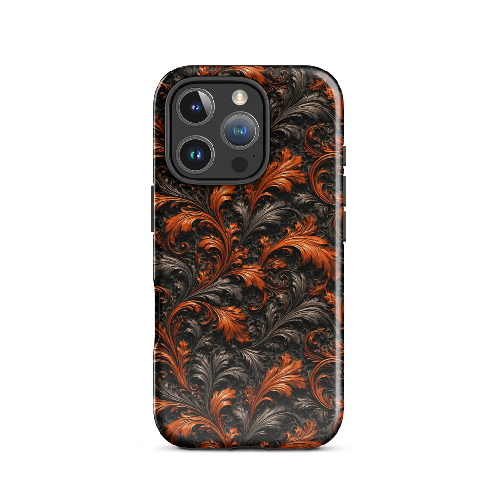 Burnt Orange Filigree Tough Case for iPhone 16 Pro