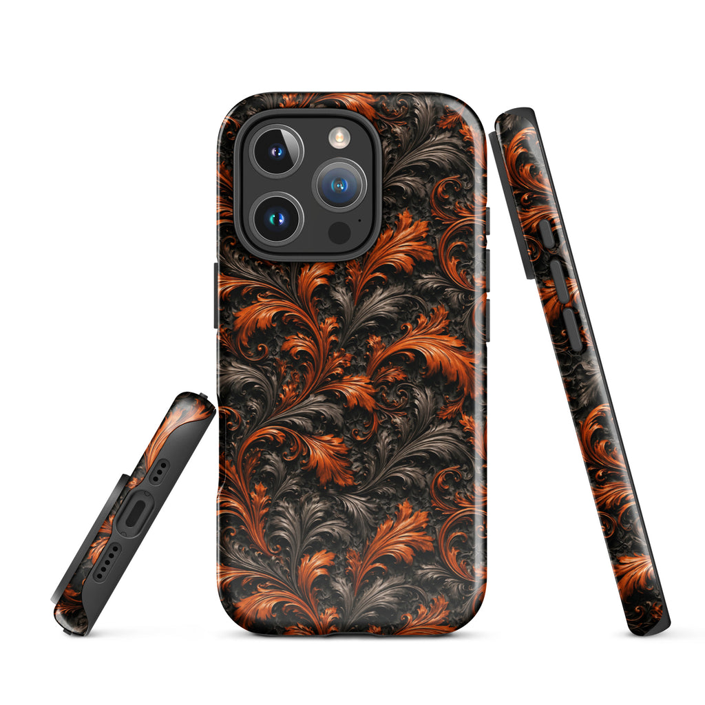 Burnt Orange Filigree Tough Case for iPhone 16 Pro