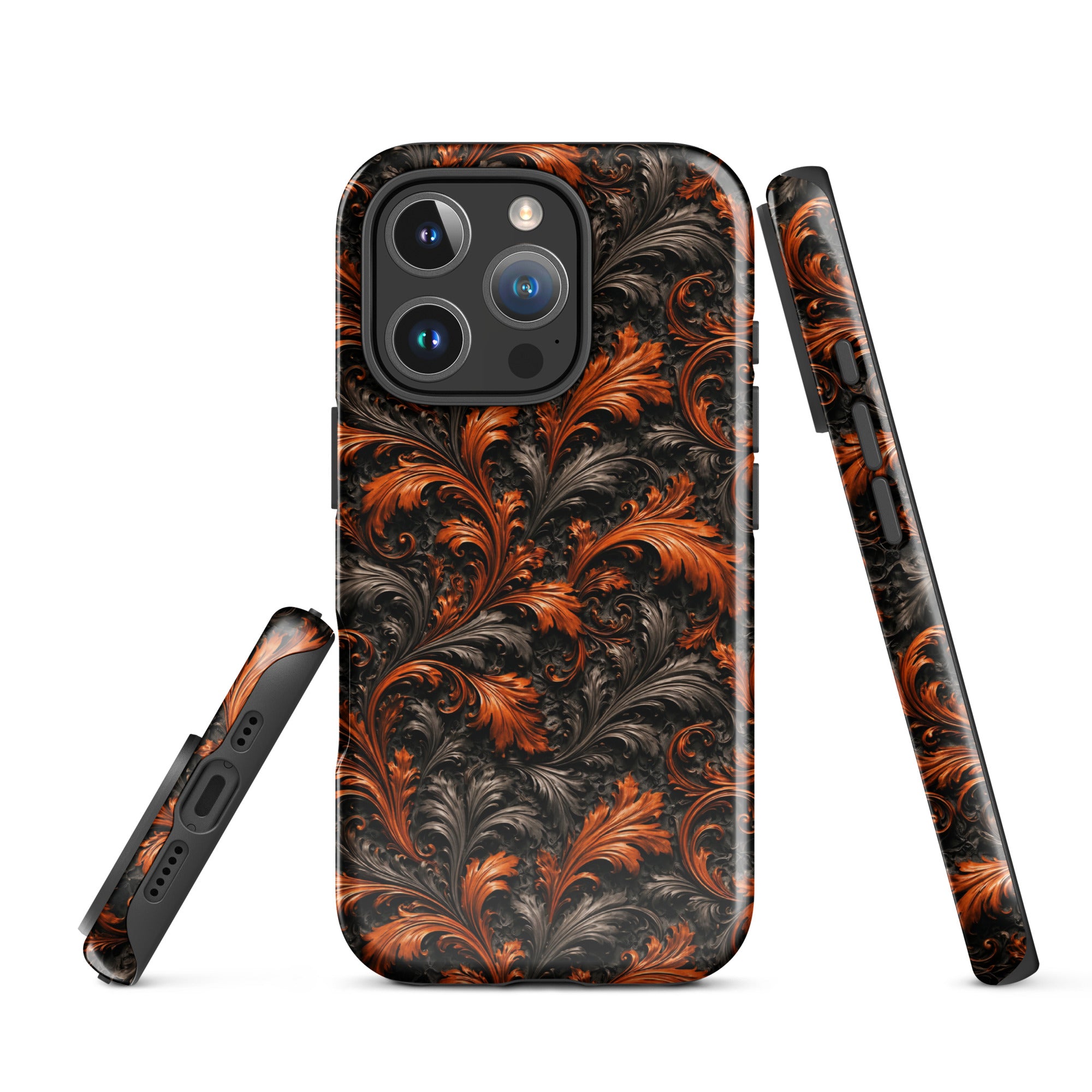 Burnt Orange Filigree Tough Case for iPhone 16 Pro
