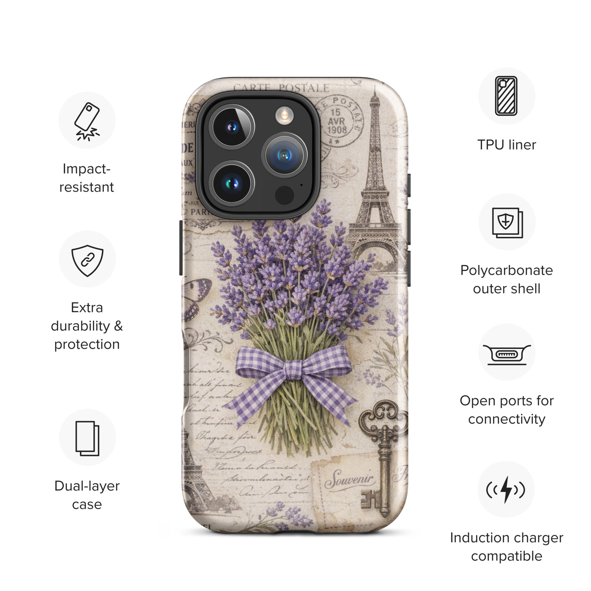 Vintage Paris Lavender Tough Case for iPhone 16 Pro