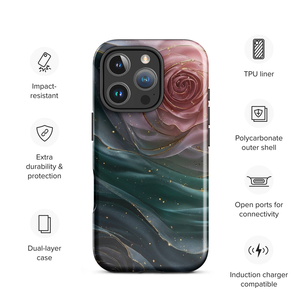Elegant Rose Marble Tough Case for iPhone 16 Pro