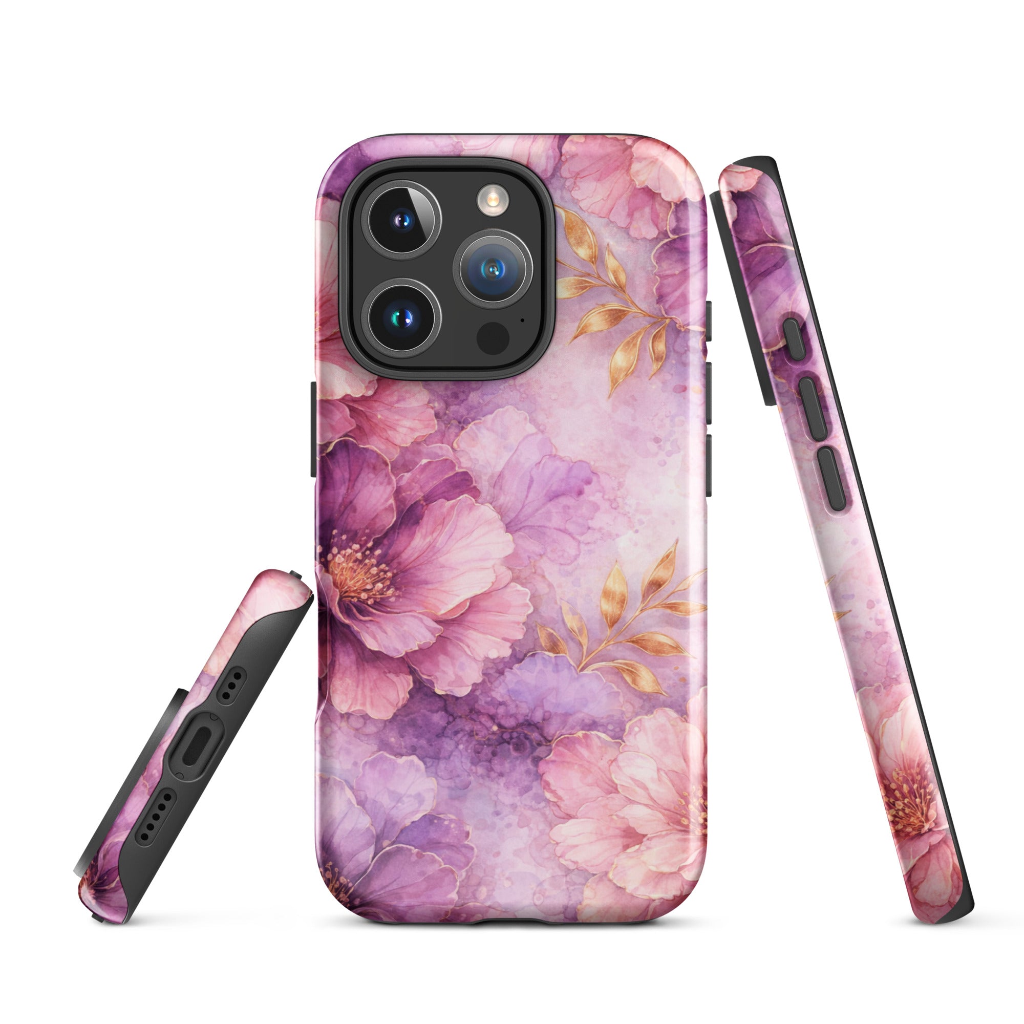 Pink Watercolor Floral Tough Case for iPhone 16 Pro
