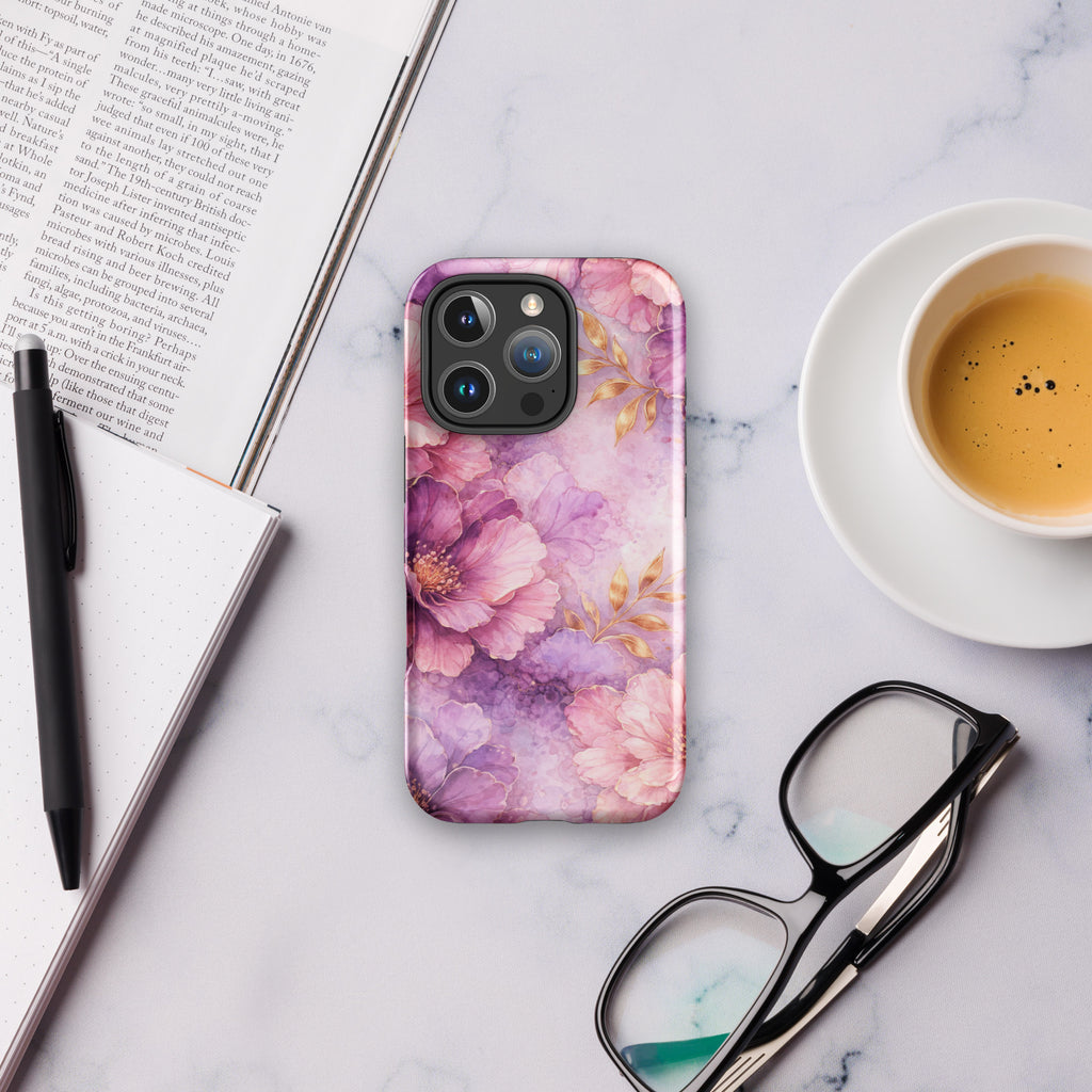 Pink Watercolor Floral Tough Case for iPhone 16 Pro