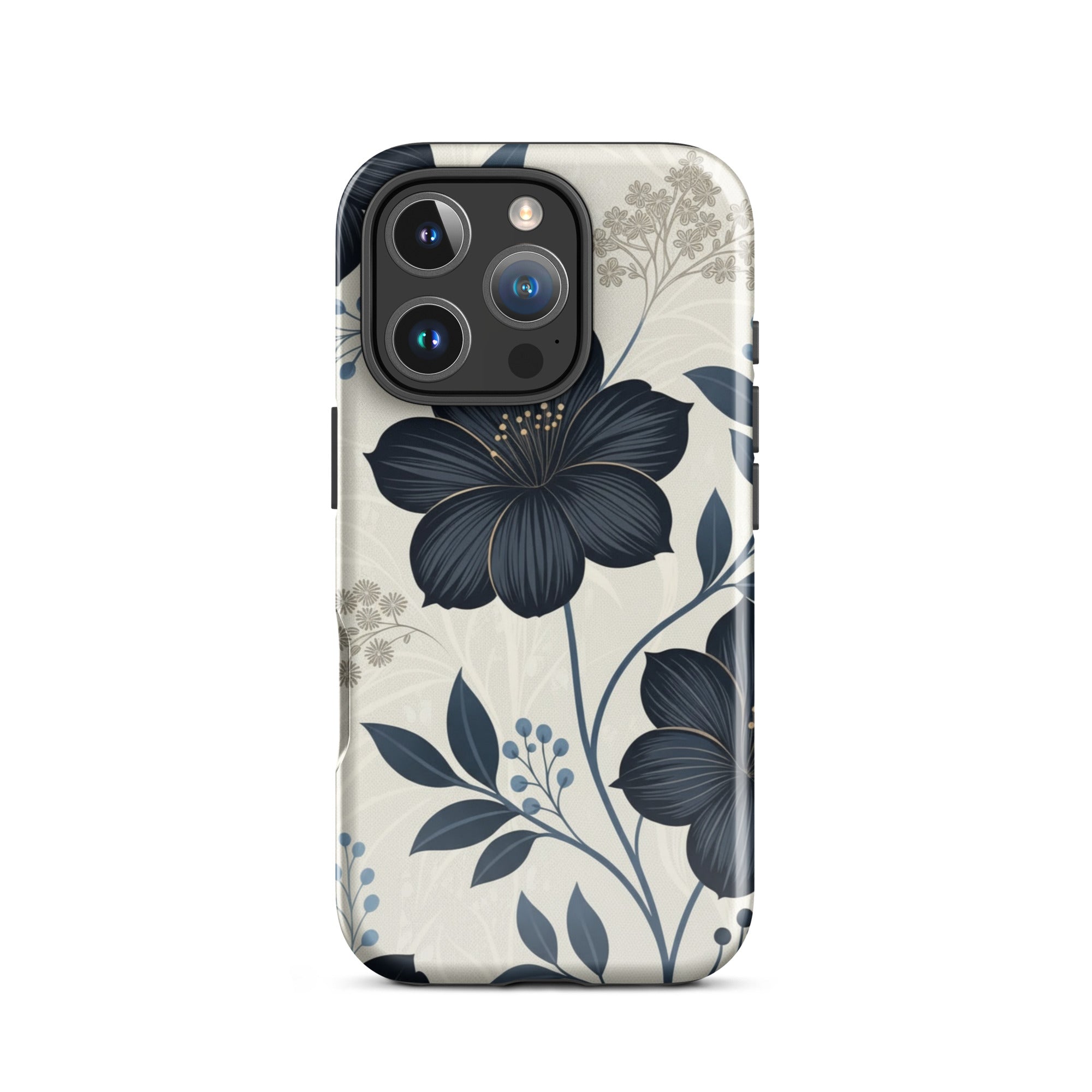 Elegant Blue Floral Tough Case for iPhone 16 Pro