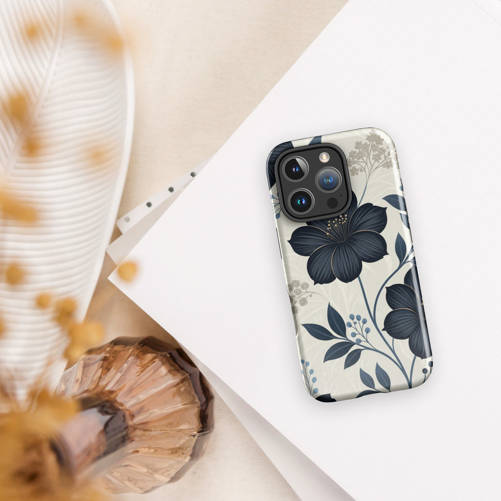 Elegant Blue Floral Tough Case for iPhone 16 Pro