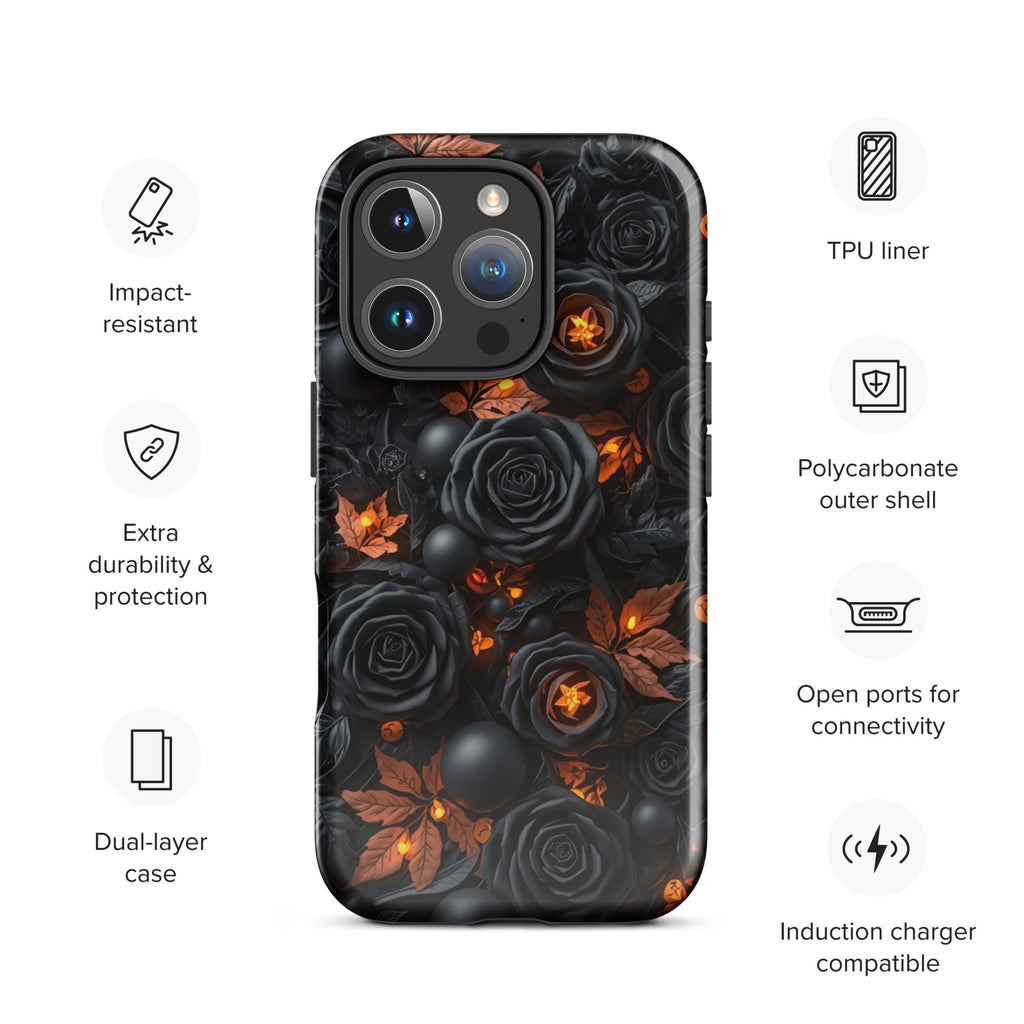 Dark Floral Glow Tough Case for iPhone 16 Pro
