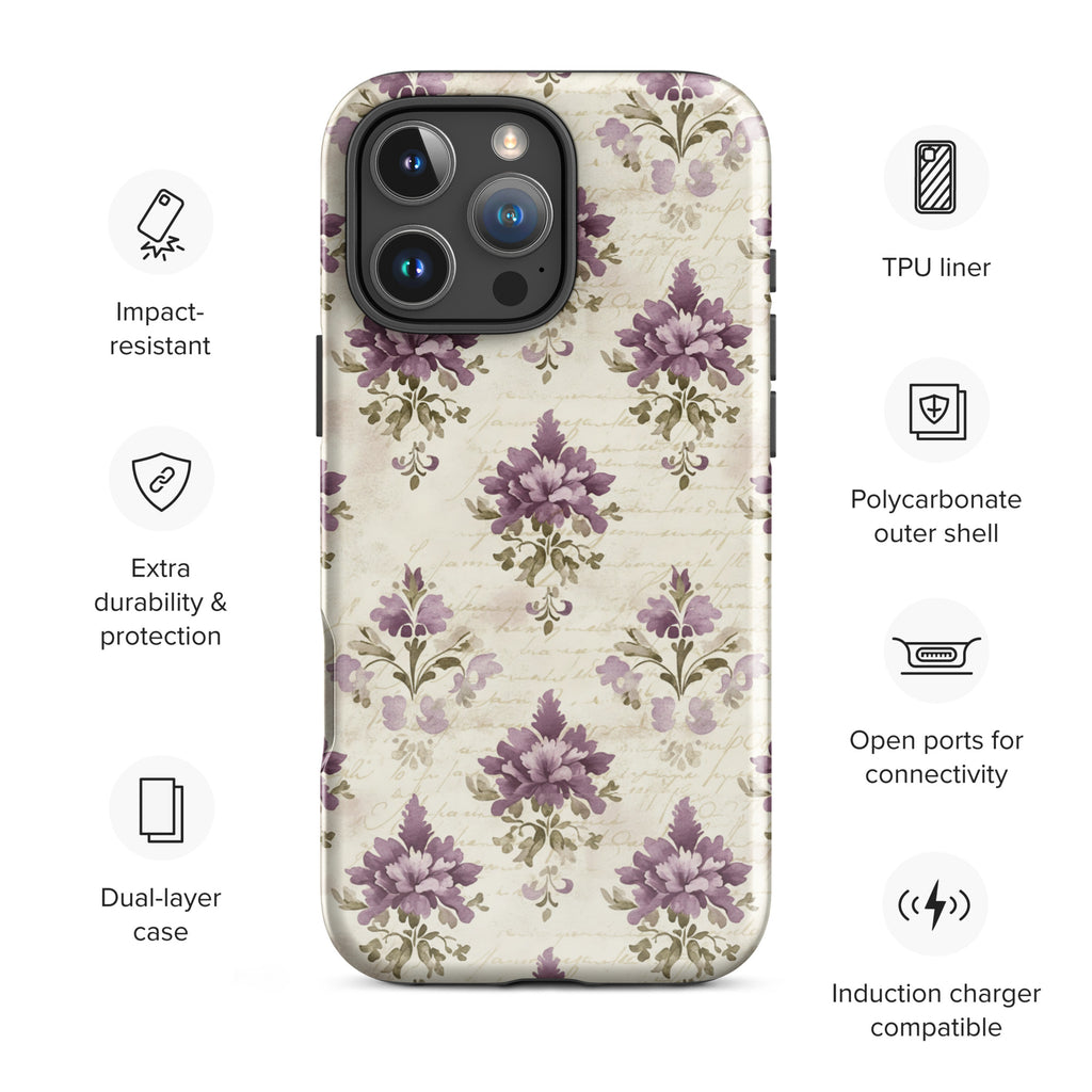 Vintage Floral Damask Tough Case for iPhone 16 Pro Max