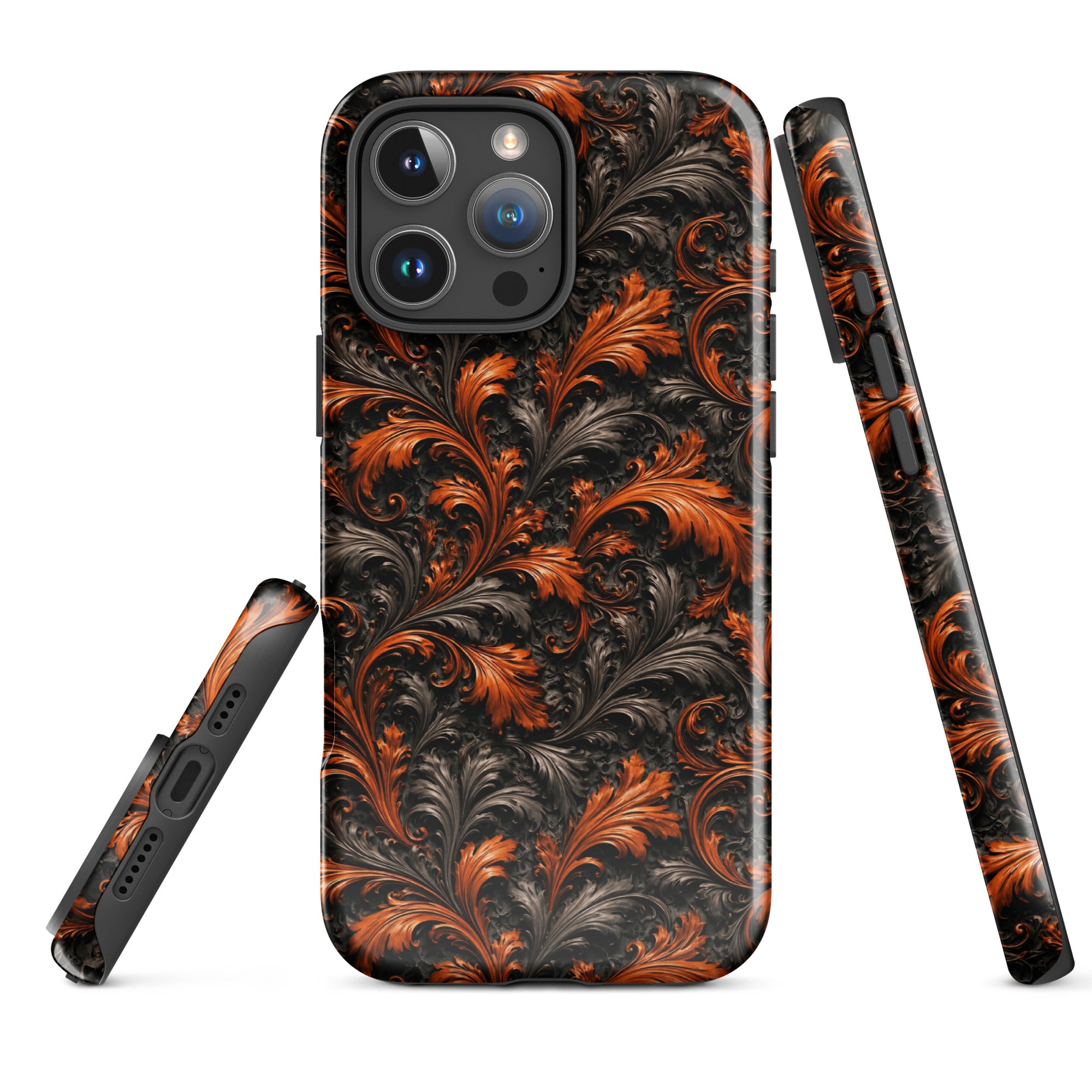 Burnt Orange Filigree Tough Case for iPhone 16 Pro Max