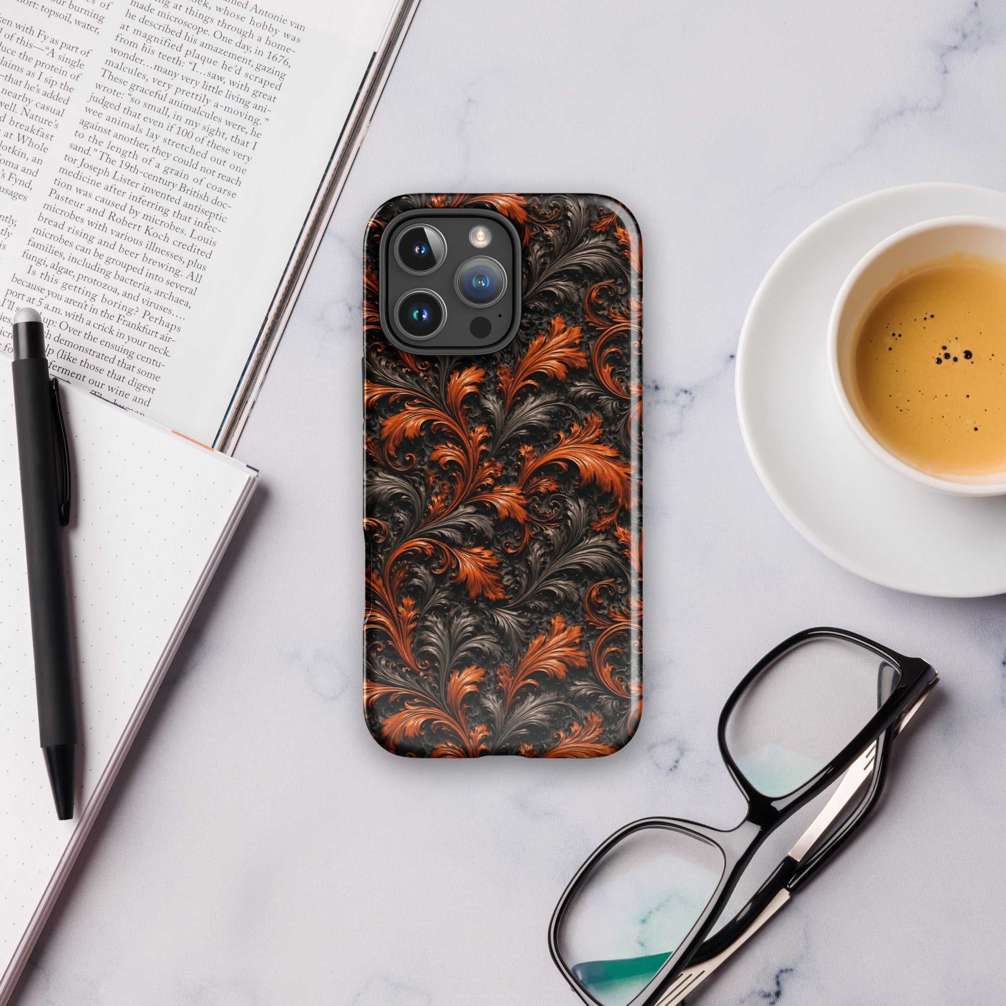 Burnt Orange Filigree Tough Case for iPhone 16 Pro Max