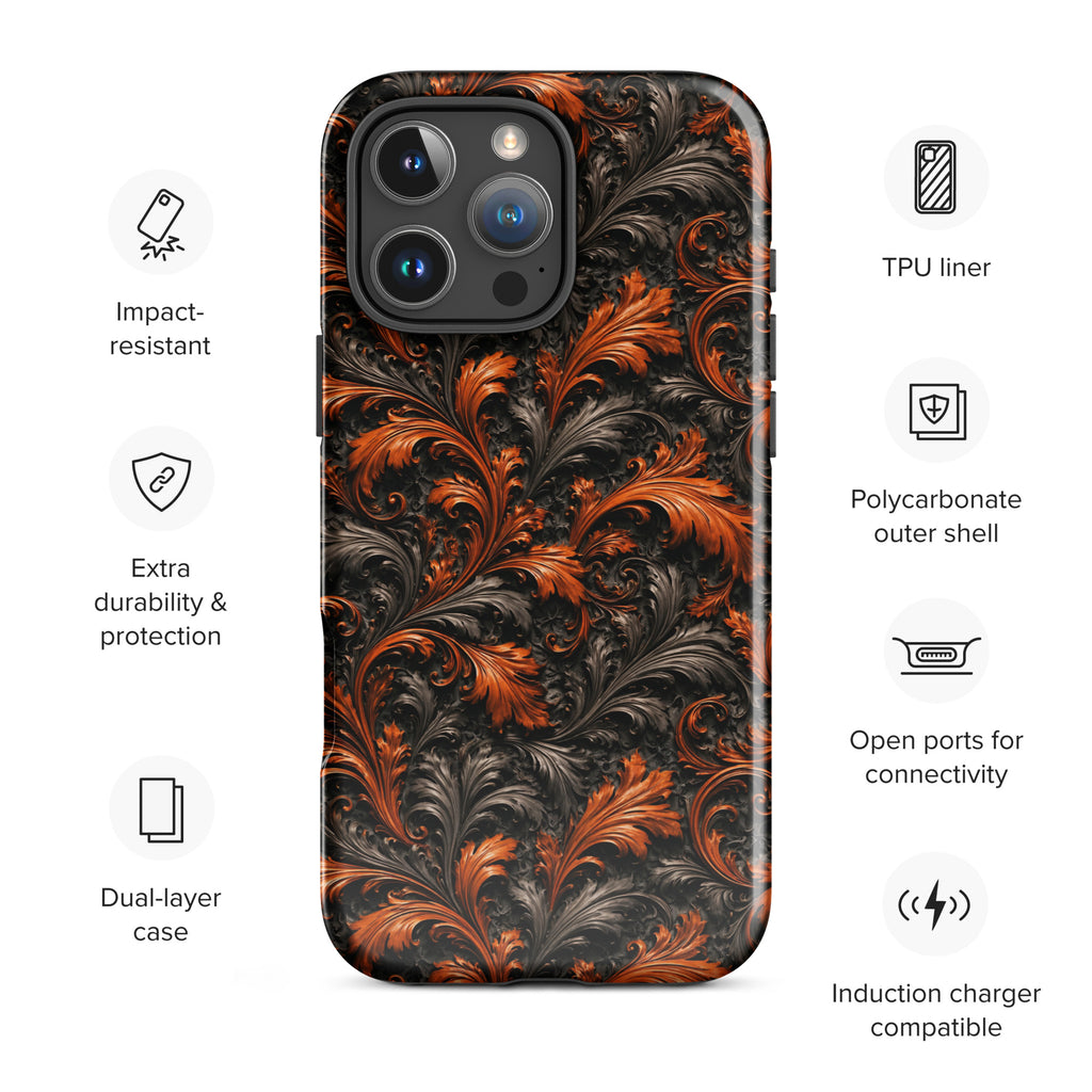 Burnt Orange Filigree Tough Case for iPhone 16 Pro Max