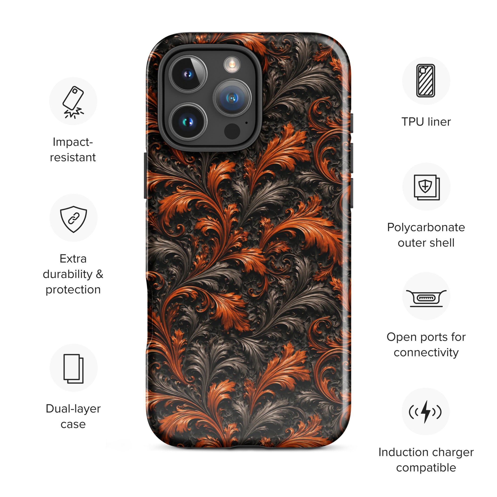 Burnt Orange Filigree Tough Case for iPhone 16 Pro Max