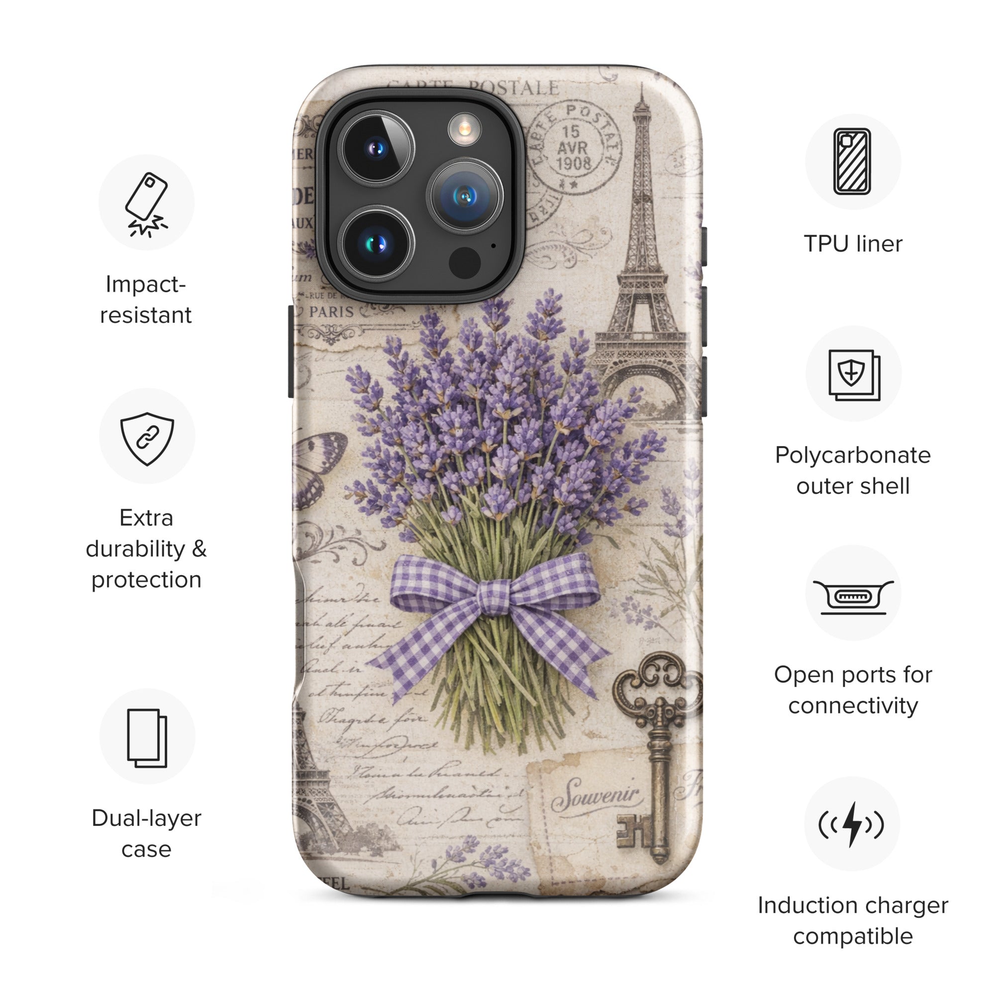 Vintage Paris Lavender Tough Case for iPhone 16 Pro Max
