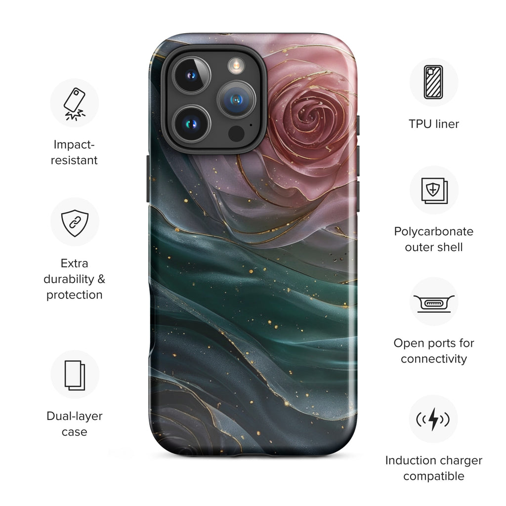 Elegant Rose Marble Tough Case for iPhone 16 Pro Max