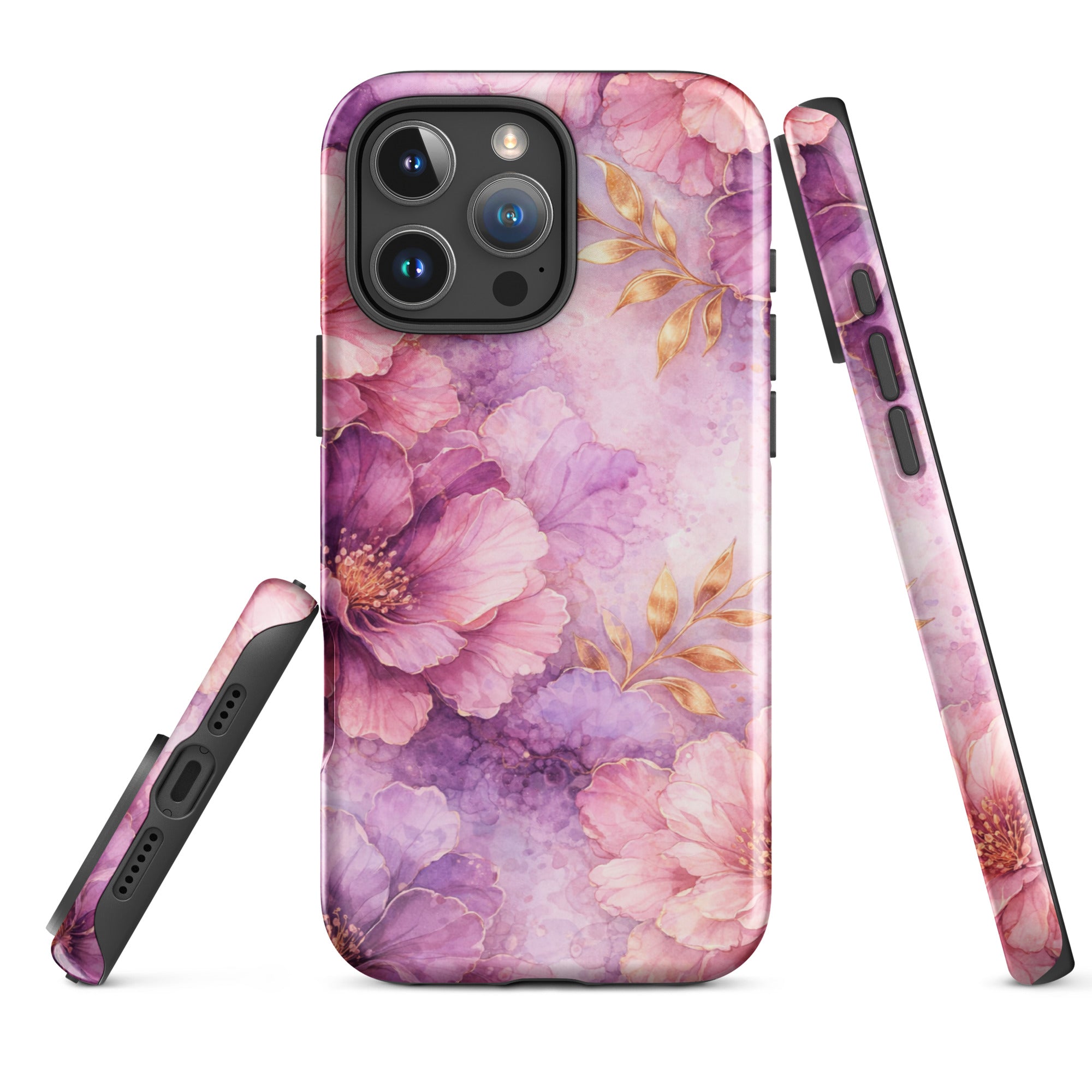 Pink Watercolor Floral Tough Case for iPhone 16 Pro Max