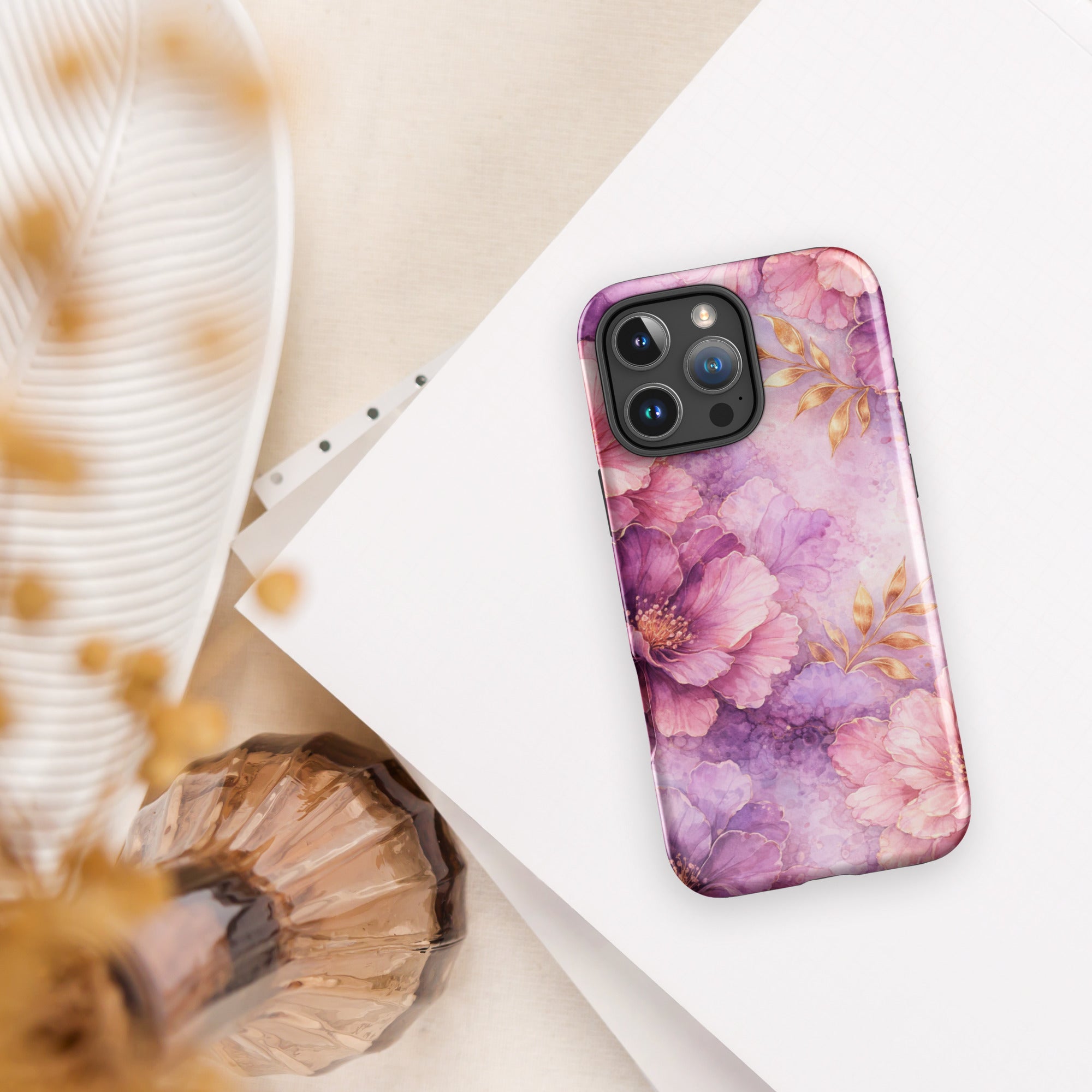 Pink Watercolor Floral Tough Case for iPhone 16 Pro Max