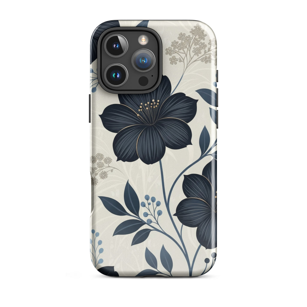 Elegant Blue Floral Tough Case for iPhone 16 Pro Max