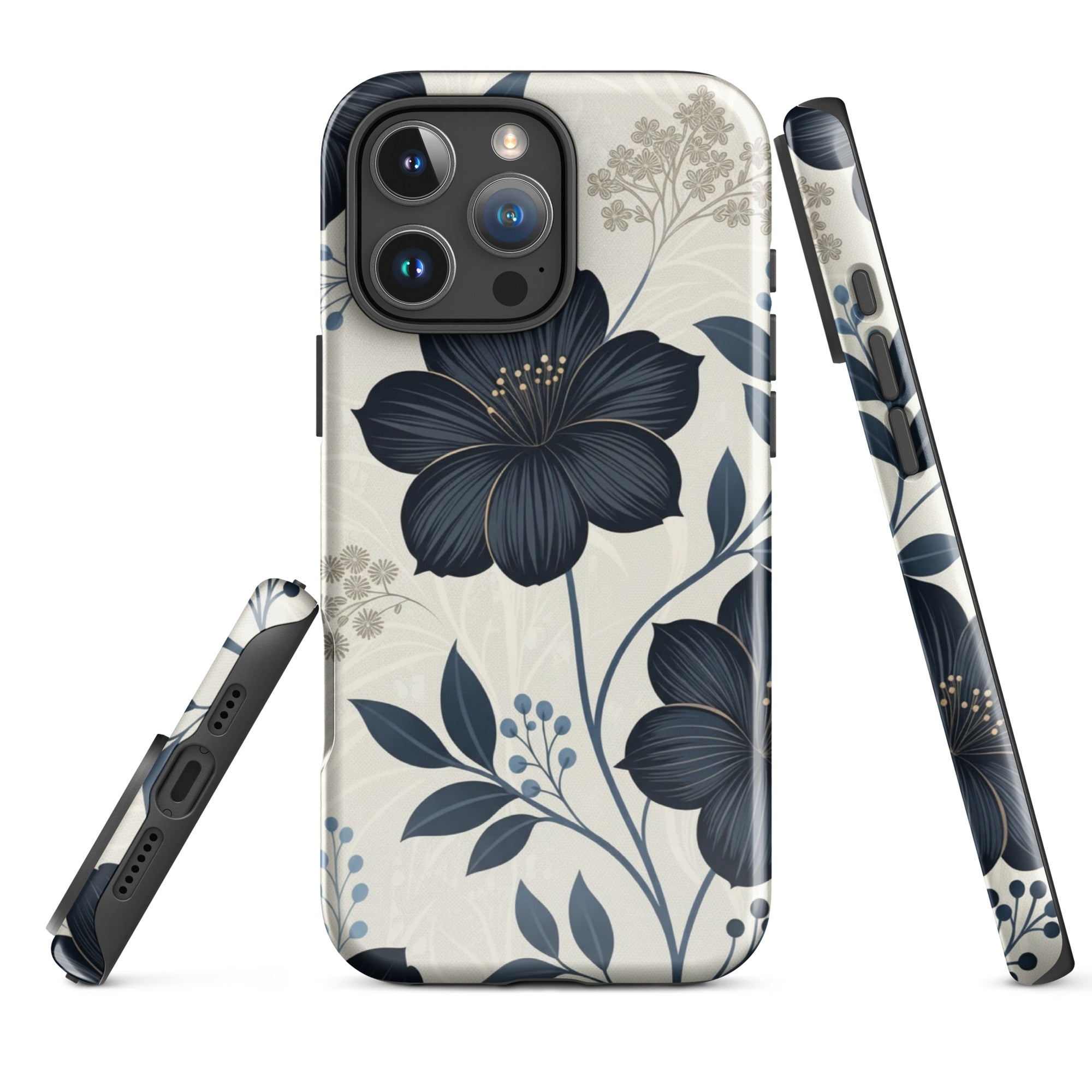 Elegant Blue Floral Tough Case for iPhone 16 Pro Max