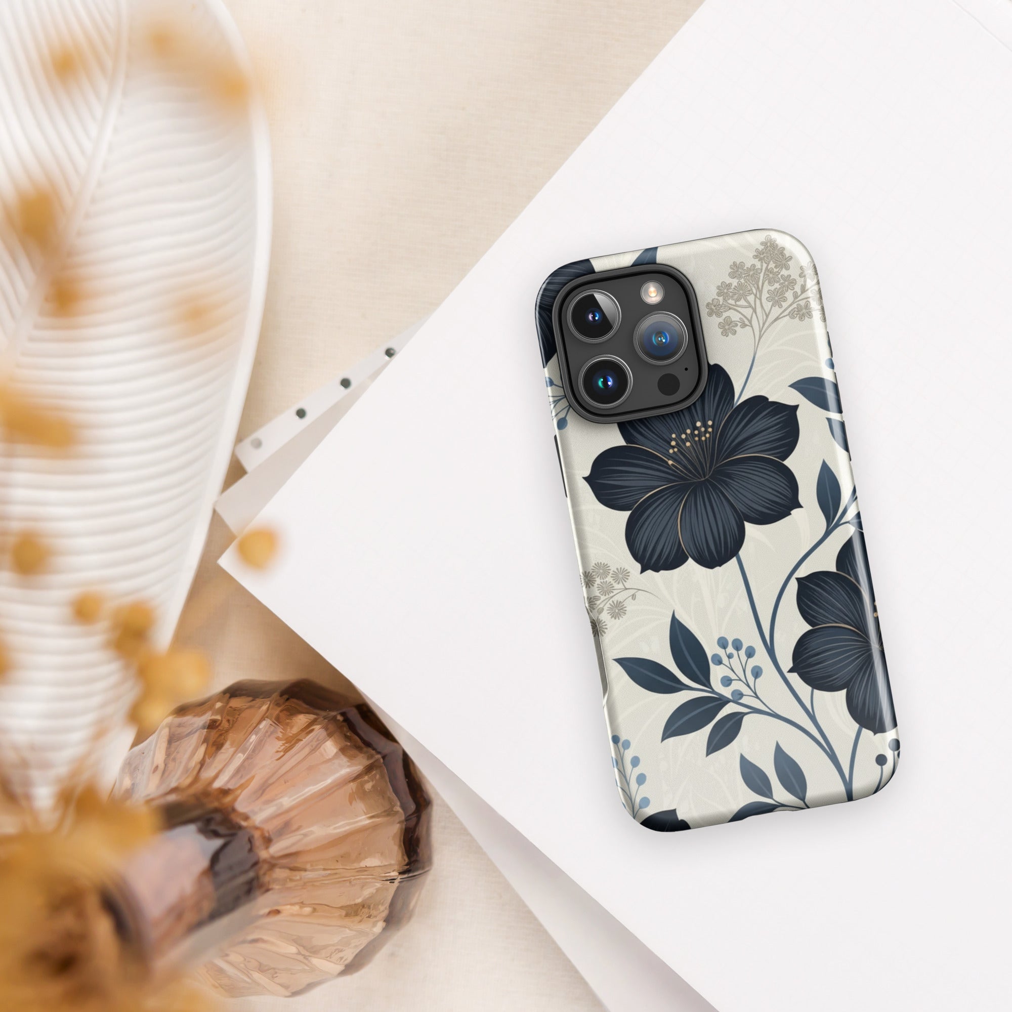 Elegant Blue Floral Tough Case for iPhone 16 Pro Max