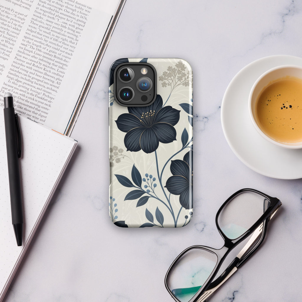 Elegant Blue Floral Tough Case for iPhone 16 Pro Max